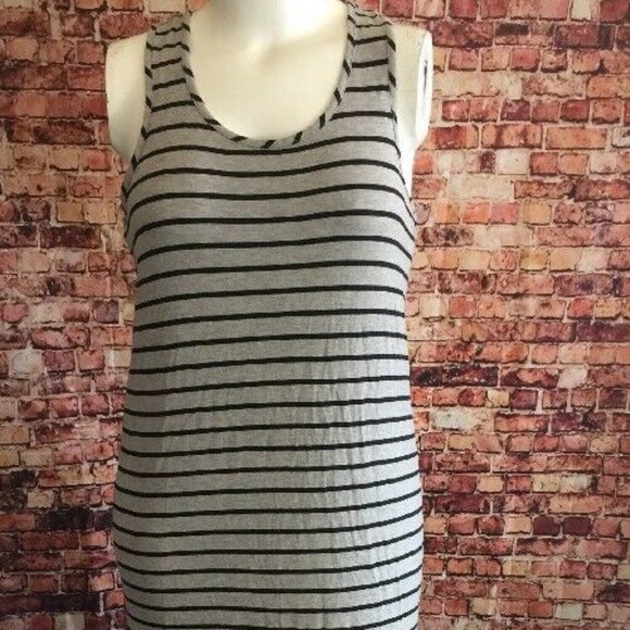 Blue Curl Gray Black Stripes Side Slit Maxi Dress - Picture 1 of 4
